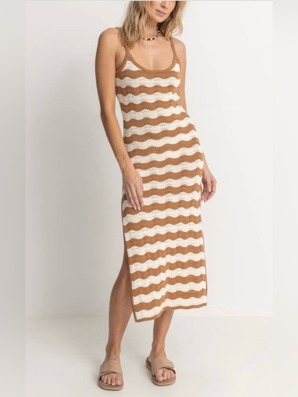 Rhythm Sunny Knit Midi Dress in Wavy Stripes
